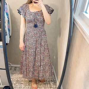 Tory Burch Wildflower Smocked Cotton Midi Dress S